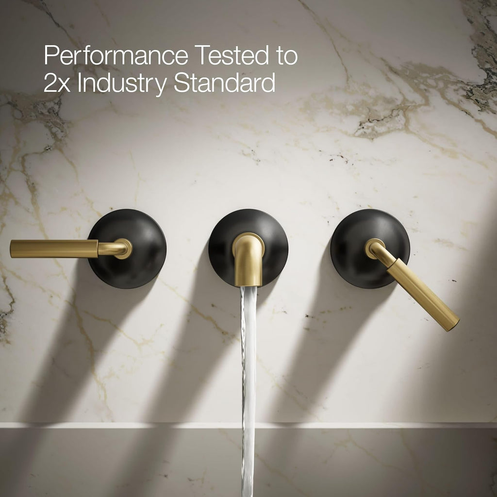 Kohler T26439-4-BMB Tone Wall-Mount Bathroom Sink Faucet Set, Bathroom Faucet with Two Lever Handles, Matte Black with Moderne Brass