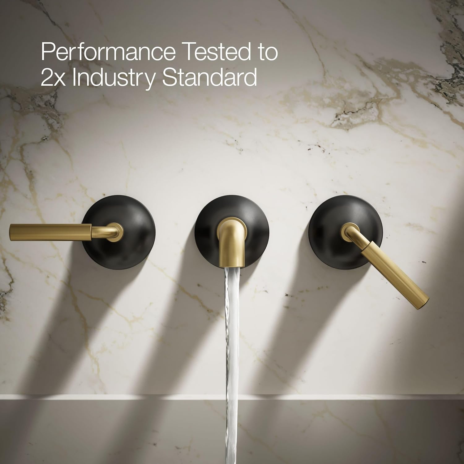 Kohler T26439-4-BMB Tone Wall-Mount Bathroom Sink Faucet Set, Bathroom Faucet with Two Lever Handles, Matte Black with Moderne Brass