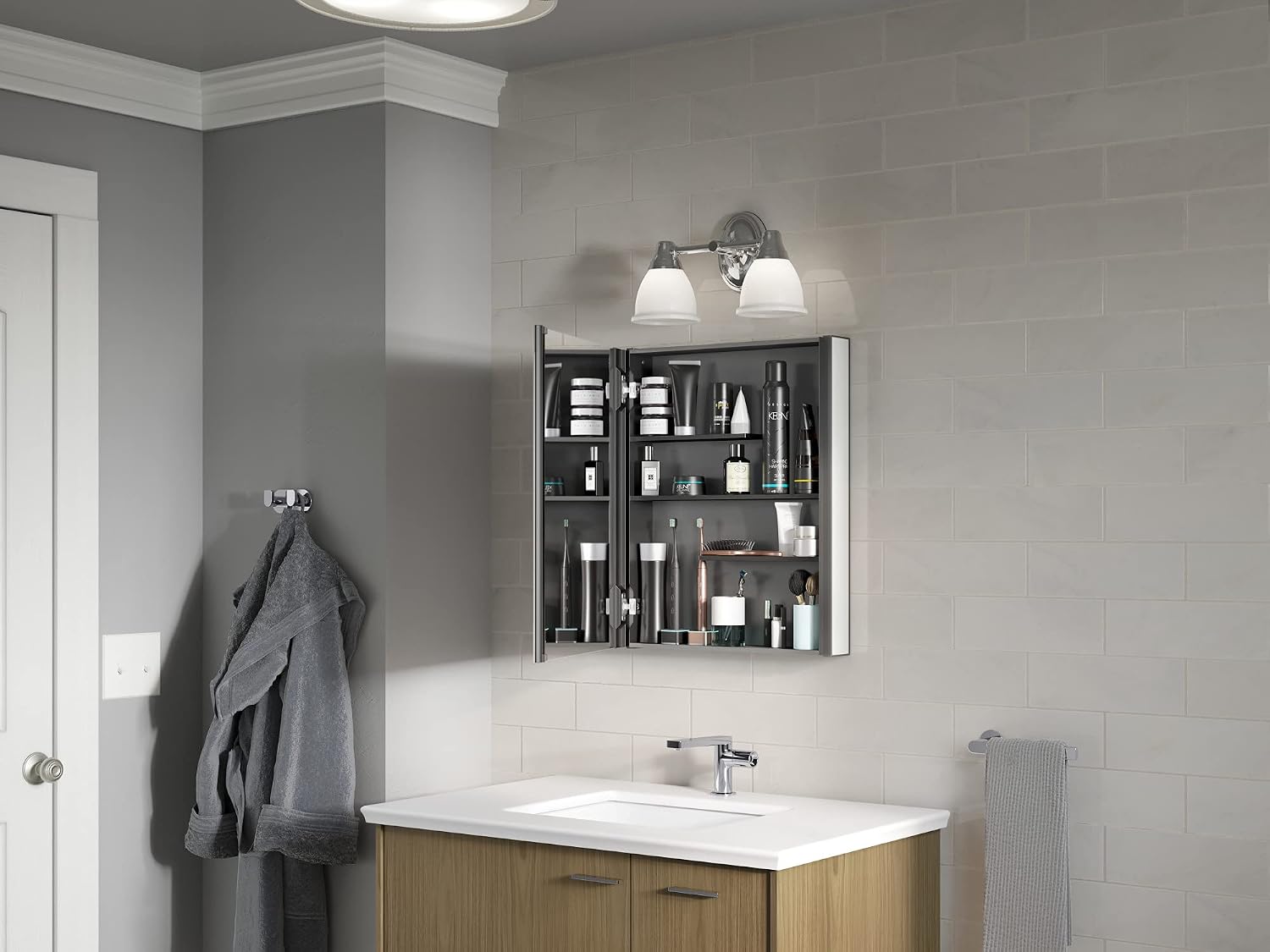 KOHLER Forte Bathroom Vanity Light Fixture, Wall Sconce Lighting, Position Facing Up or Down, UL Listed, 2 Light, Polished Chrome