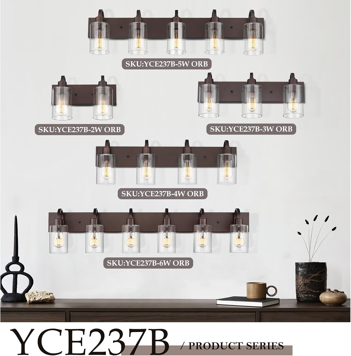 Emliviar 44.7 Inch Large Vanity Light for Bathroom, 6 Light Farmhouse Sconces Wall Lighting Over Mirror with Clear Glass, Oil Rubbed Bronze Finish, YCE237B-6W ORB