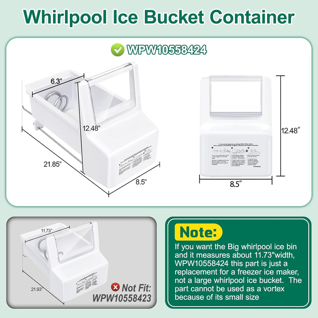 Upgraded WPW10558424 W10558424 Refrigerator Ice Bucket Replacement Compatible with Whirlpool Ice Maker Ice Tray WRS321SDHZ08, WRS321SDHZ05, WRS321SDHZ01, WRS322FDAM04 Parts for Whirlpool Ice Bin Tray