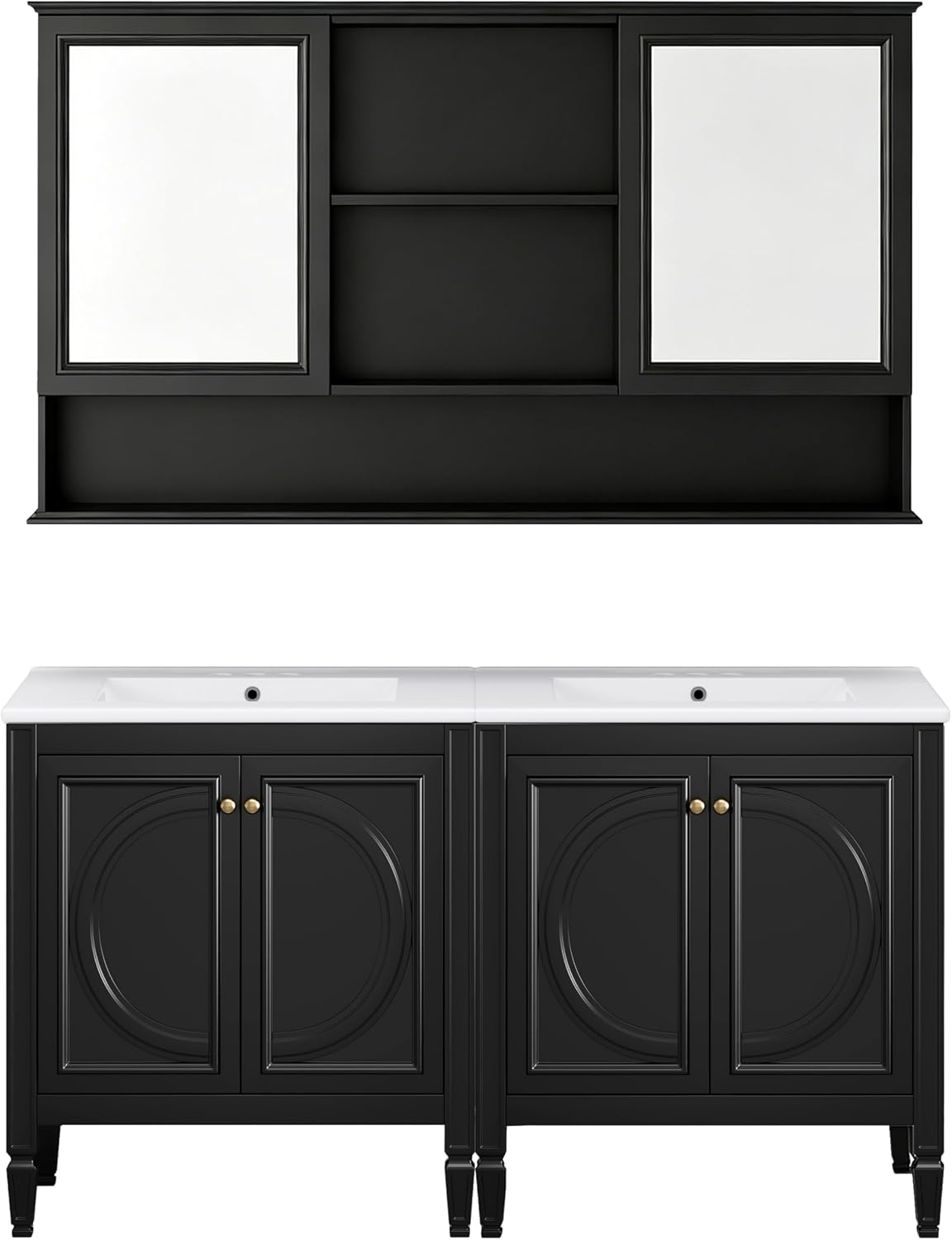 60 Inch Black Bathroom Vanity with Double Sink & Matching Medicine Cabinet with Mirrors Over Sink Combo Set,with Adjustable Shelves,Soft Closing Doors,Bottom Sliding Trays
