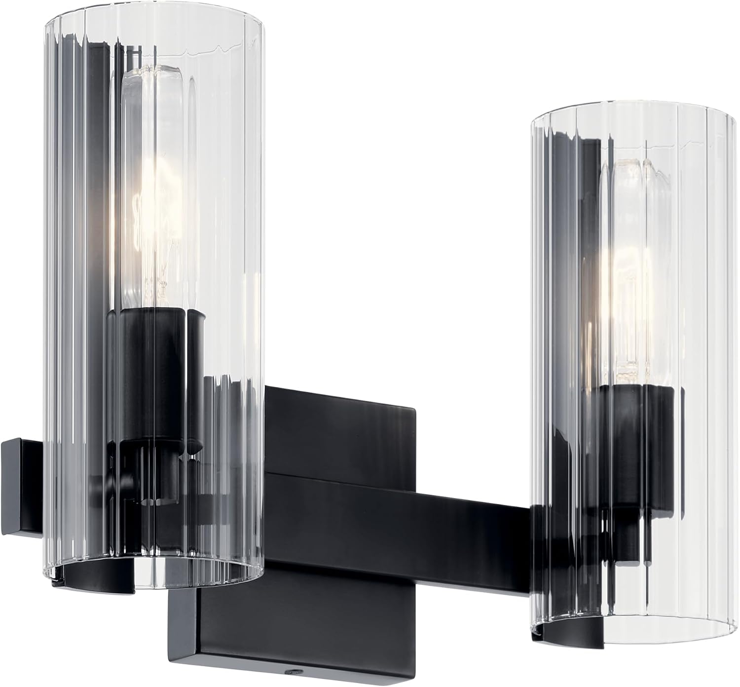 Kichler Jemsa 2-Light Bathroom Vanity Light Fixture with Clear Fluted Glass in Black, Modern Wall Mount Light for Bathroom or Powder Room (9.75' x 13.75'), 55167BK