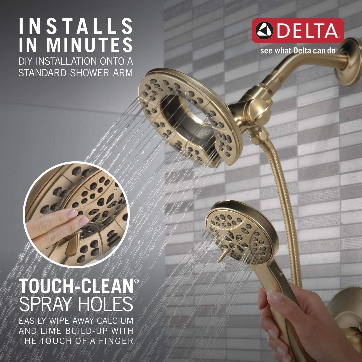 Delta Arvo 14 Series Brushed Gold Shower Faucet Set with In2ition 2-in-1 Dual Shower Head with HandHeld Spray Combo, Valve Trim Kit, Champagne Bronze 142840-CZ-I (Valve Included)