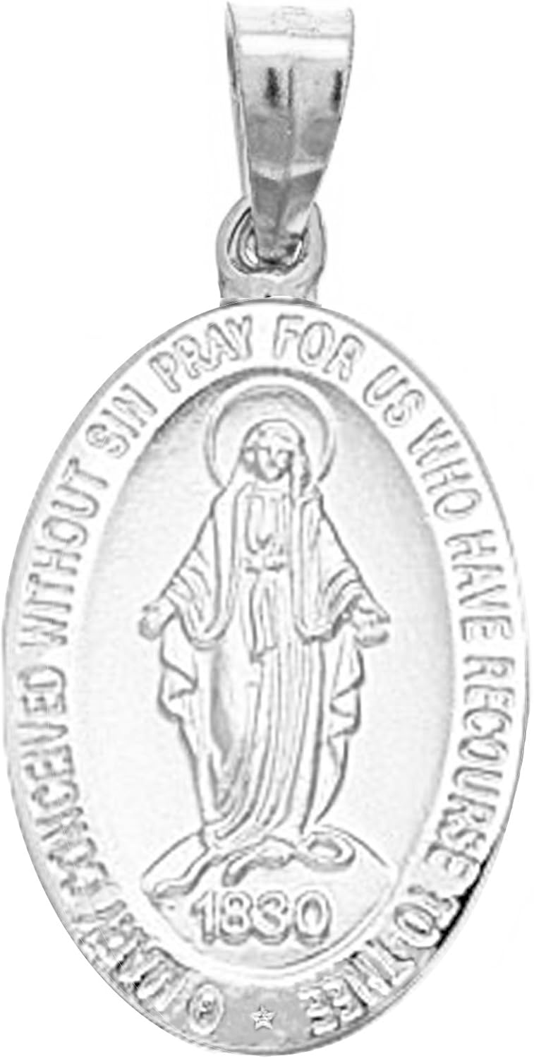 Ritastephens 14k Yellow,White or Rose Gold Small Miraculous Virgin Mary Medal Charm Pendant Necklace (18 Inches, No Chain)