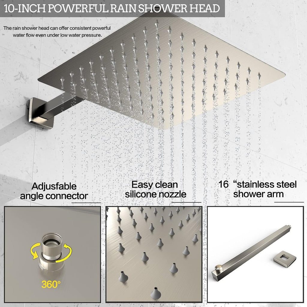 Rain Shower System 12 Inches Shower Head with Handheld Combo Set for Bathroom,High Pressure Rainfall Shower Faucet Set Wall Mounted,Rough-in Valve and Trim Kit(Brushed Nickel)