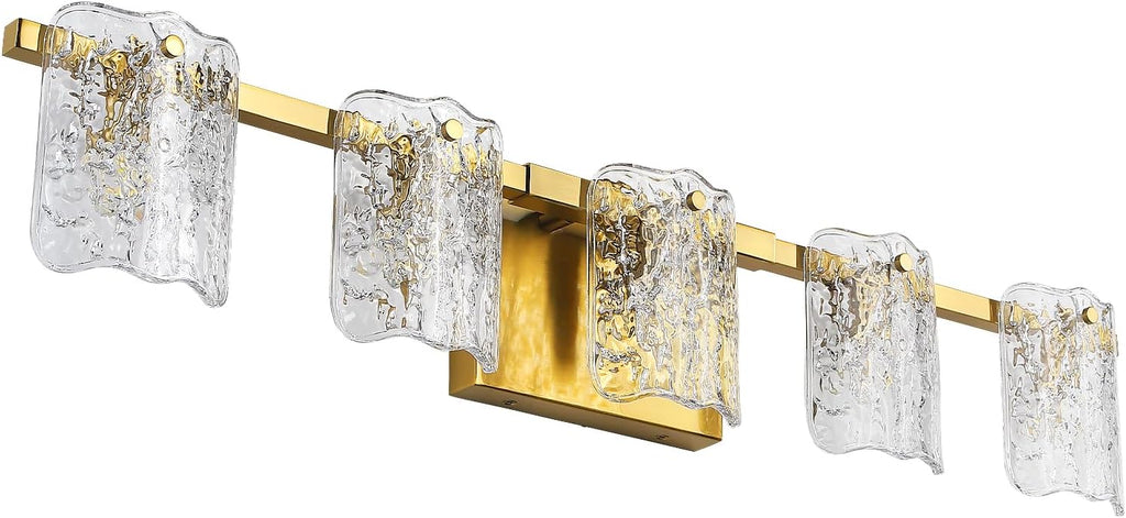 5-Light Bathroom Vanity Lights, 31' Brushed Gold Bathroom Light Fixtures Over Mirror with Clear Glass, Modern Bath Wall Sconce Lighting for Bath Restroom, OS-MM5002-5BG