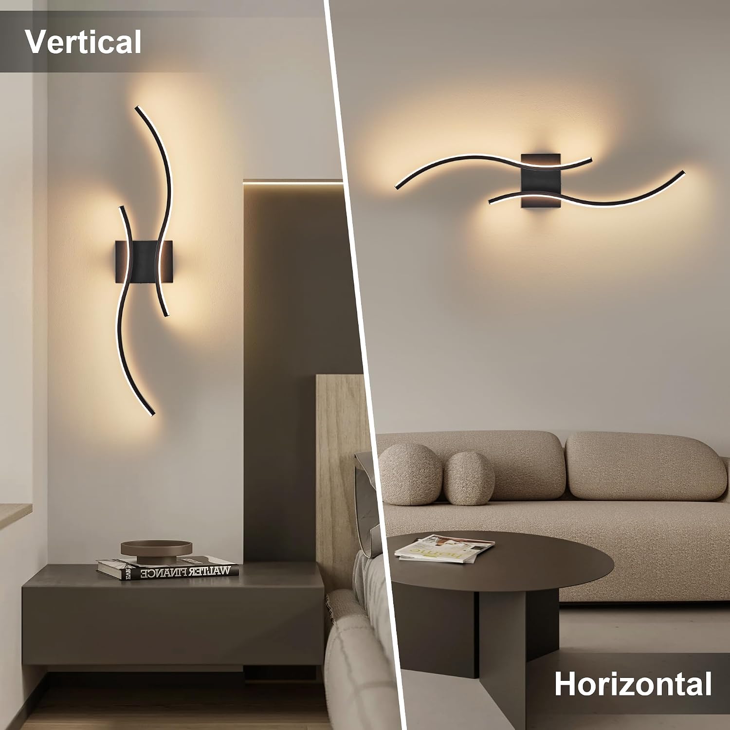 Battery Operated Wall Sconces Set of Two with Remote Control, Battery Wall Light, Stepless Colors 3000K-6000K & Dimming, Black Rechargeable Wall Sconces for Living Room, Hallway, Bedroom, 27.5 Inch