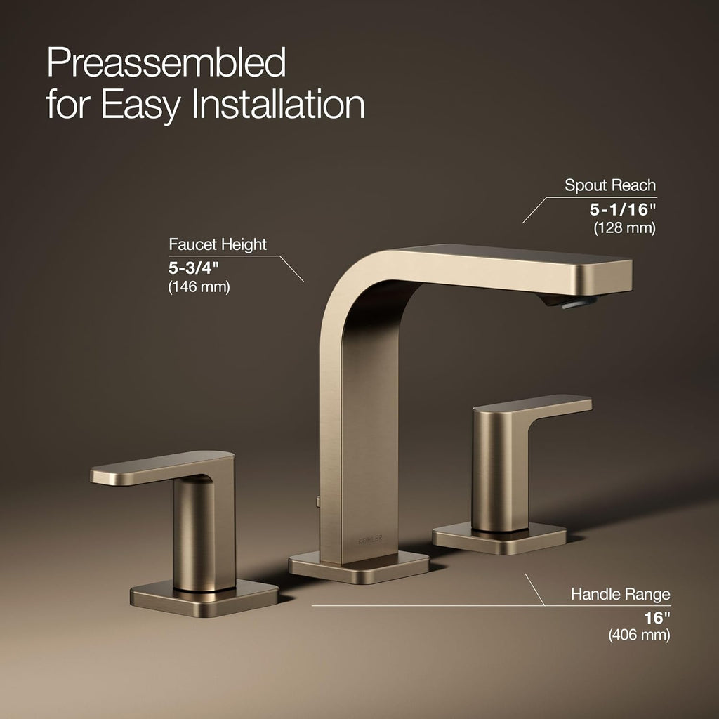 Kohler 23484-4-BV Parallel® Widespread Bathroom Sink Faucet, 1.2 gpm, Vibrant Brushed Bronze