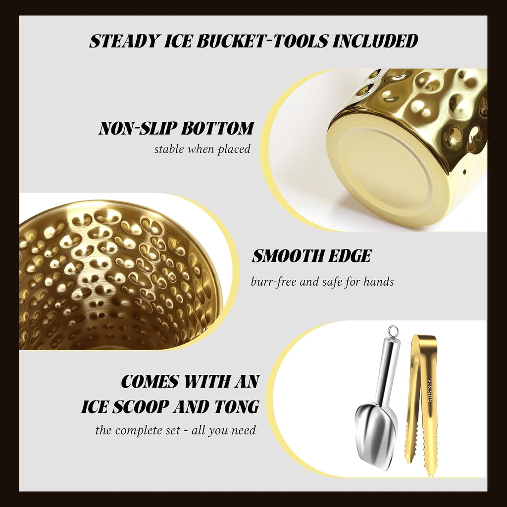 Champagne Bucket with Stand,Ice Bucket kits with Stand (Antler Texture Gold, 2 packs)