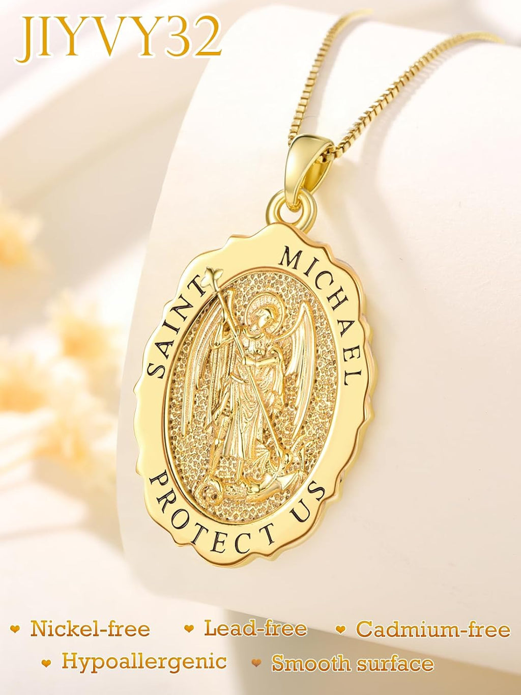 14K Gold Saint Medal Necklace for Women, Catholic Patron Saint Pendant Necklace, Christian Religious Jewelry Gift for Confirmation Baptism Communion Christmas Birthday