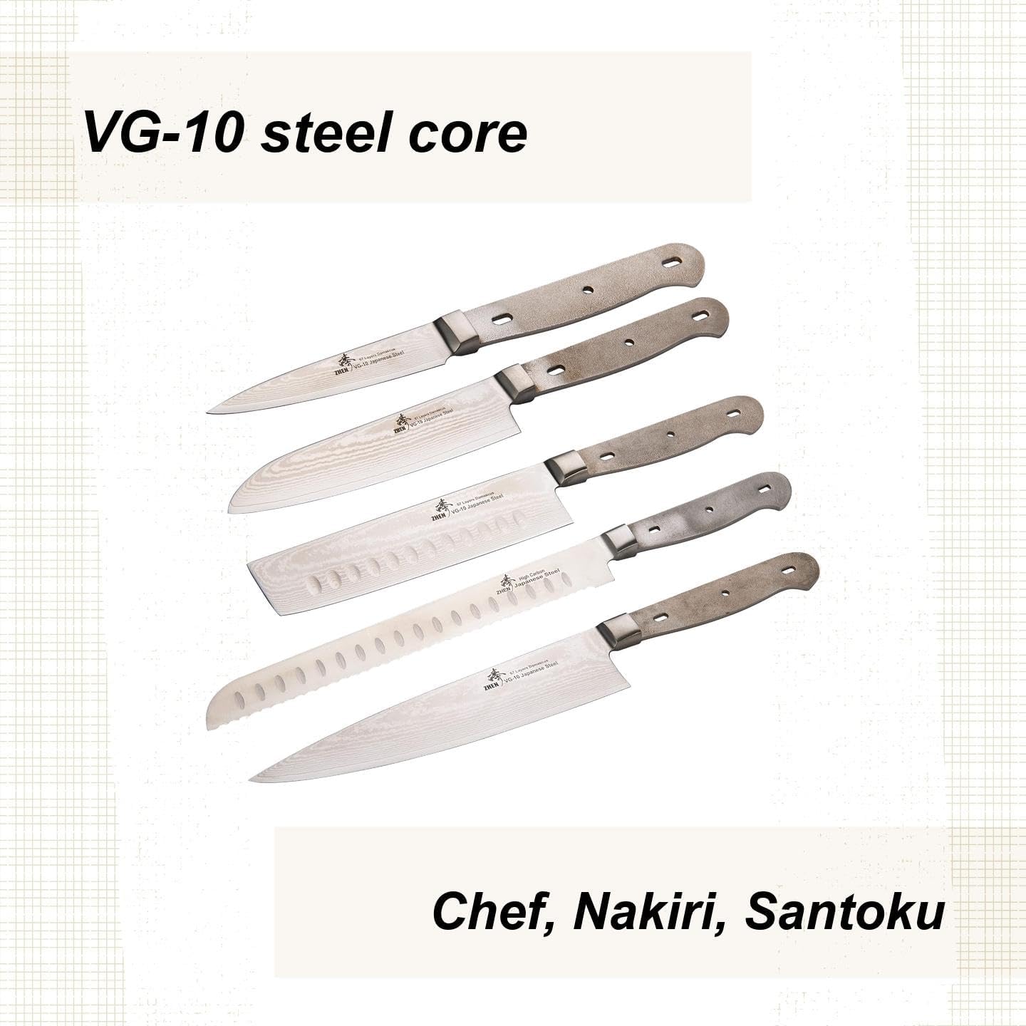 ZHEN Kitchen Knife Blank, 67-Layer Damascus, Set Of 5