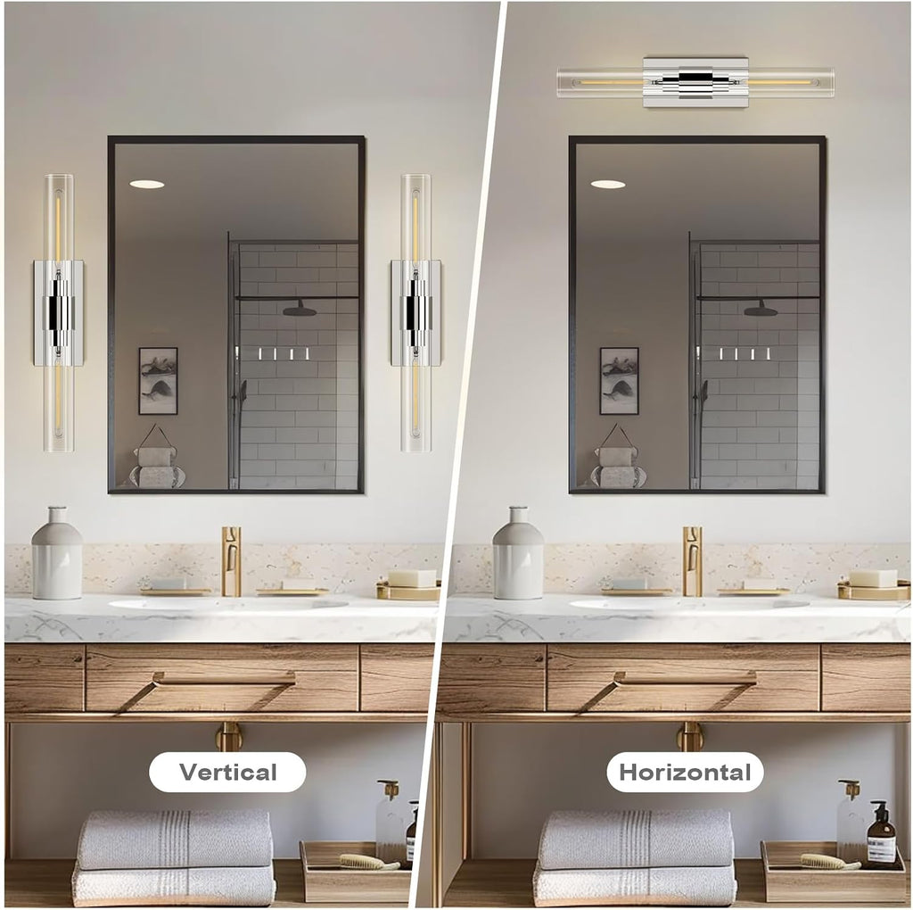 Nickel Wall Sconces Set of Two, Brass 22.8' Sconces Wall Lighting,Bathroom Vanity Lights with Clear Glass Shade for Mirror, Living Room, Bedroom, Hallway, Fireplace, Staircas（Including Bulb）