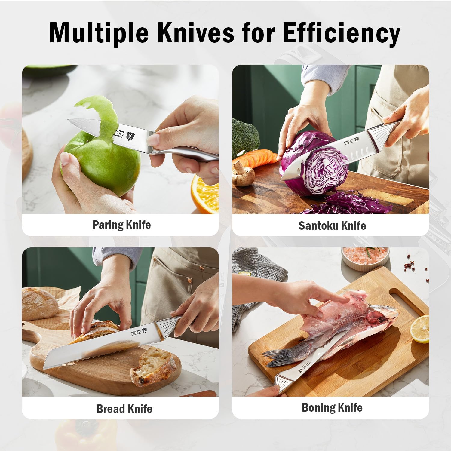 KINGSTONE 14 Pcs Kitchen Knife Set with Block, German Stainless Steel Knife Set with Built-in Sharpener, Dishwasher Safe Knife Block Set (Black, 14pcs)