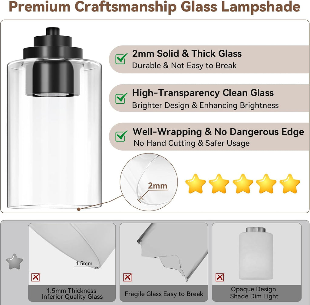 8-Light Bathroom Light Fixtures, 51' Modern Vanity Lights Over Mirror with Clear Glass Shades, Matte Black Light Fixture, Classic Wall Light Fixture for Mirror Living Room Cabinet Bedroom Porch