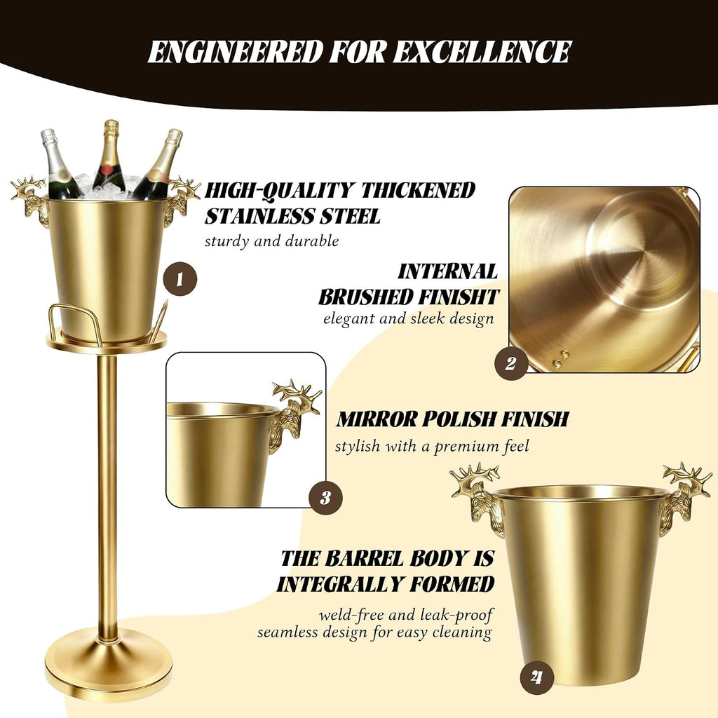 Champagne Bucket with Stand,Ice Bucket kits with Stand (Antler Gold, 2 packs)