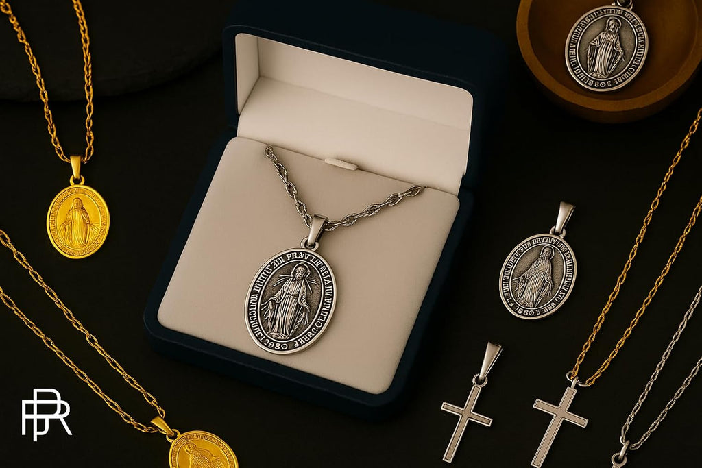 RP 925 Sterling Silver Miraculous Medal Necklace for Women & Men, Authentic & Pure Silver Pendant with 18 inch 925 Sterling Sliver Curb Chain & Premium Jewelry Box, Stunning Miraculous Medal Virgin Mary Pendant Necklace