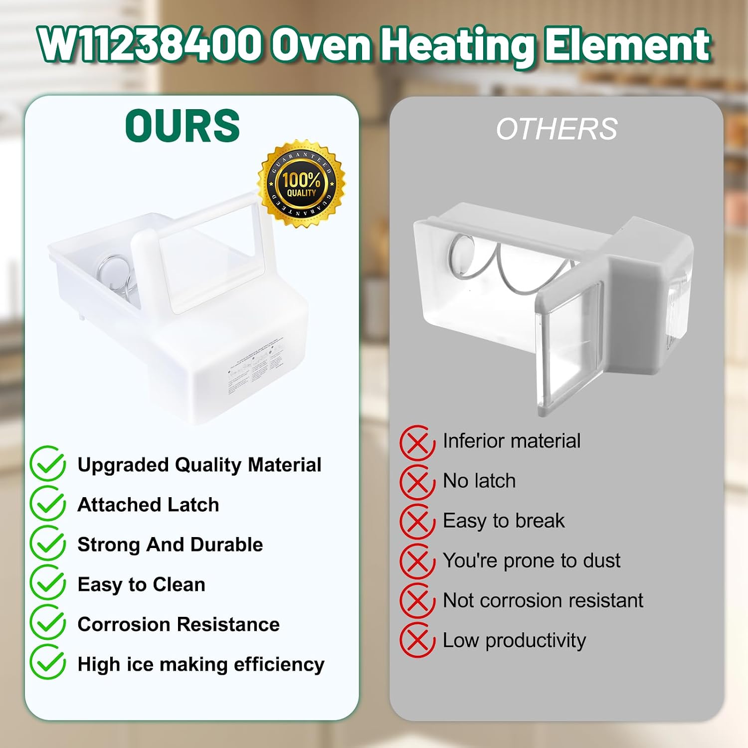 Upgraded WPW10558423 W10558423 Refrigerator Ice Bucket Replacement Compatible with Whirlpool Ice Maker Tray WRS315SDHZ, WRS325FDAM04, WRS325FDAM02, WRS315SDHM08 Parts for Whirlpool Fridge Ice Bin Tray