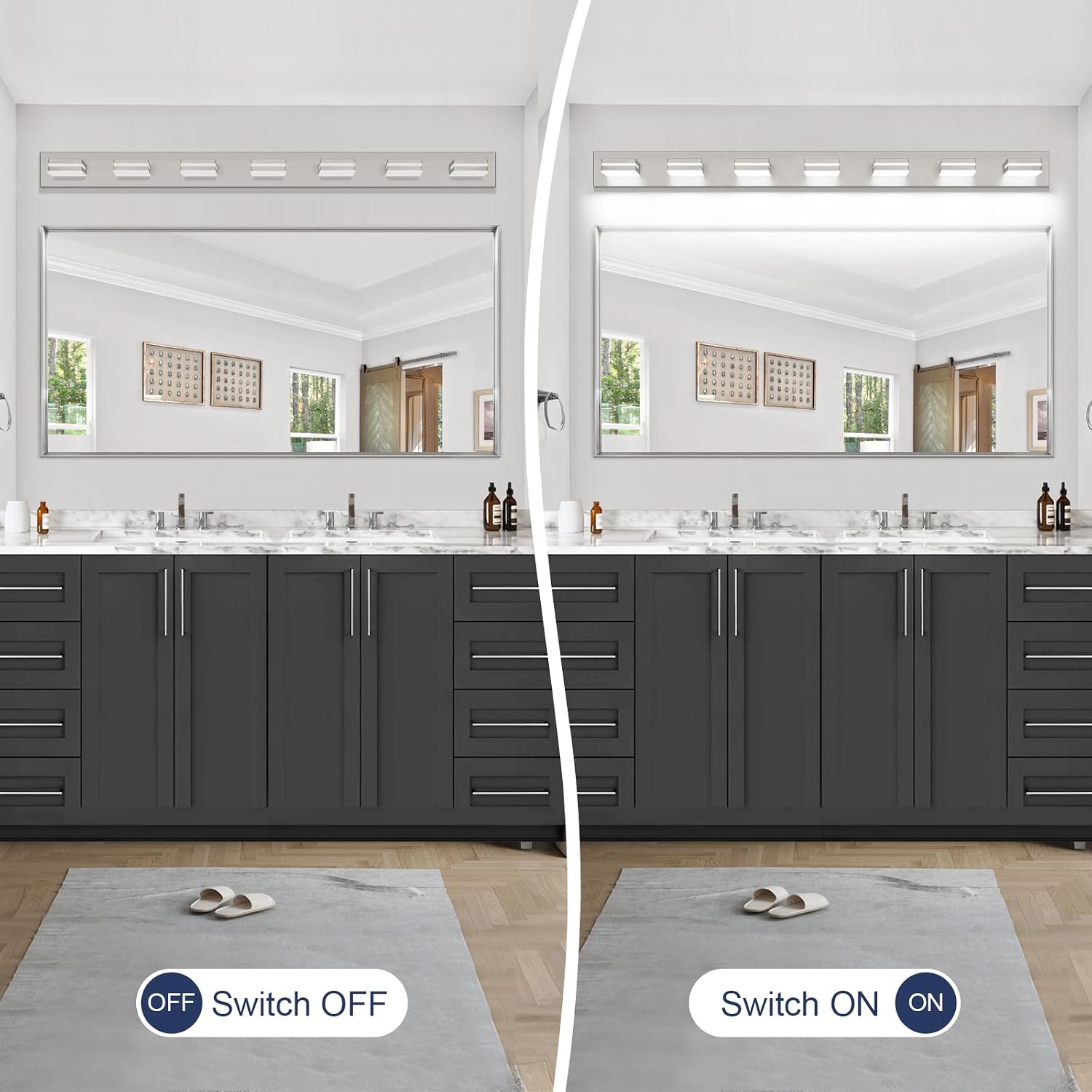 SineRise LED Modern Bathroom Vanity Light Fixtures (7-Light, 55-Inch), Brushed Nickel Modern Acrylic Bathroom Wall Lighting Fixtures Over Mirror (Cool White 6000K)