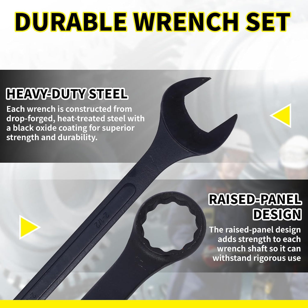Jumbo Combination Wrench Set | 4 Piece | SAE | 2-1/8' to 2-1/2' | Open End | Storage Bag Included | for Machine Shop Use – Large Wrench Set
