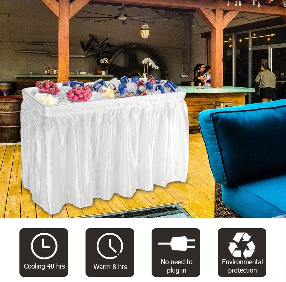 VINGLI 46' Extra Large Party Ice Cooler Folding Table, Portable Tailgate Camp Fishing Cleaning, Plastic with Matching Skirt, Ice Table for Party, BBQ, Camping, Picnic