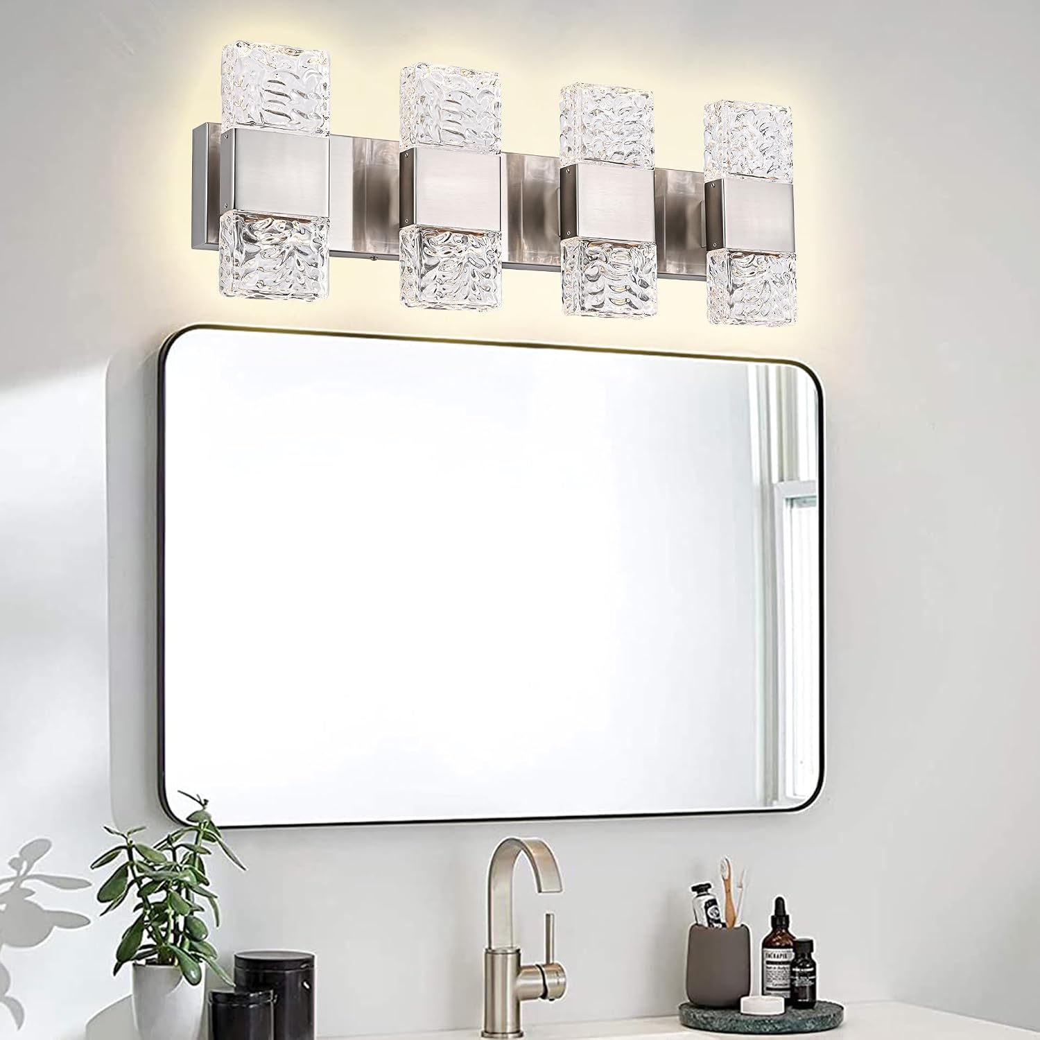 MELUCEE Brushed Nickel Bathroom Light Fixtures Over Mirror 23.6 Inch, 32W Dimmable 3000K LED Vanity Light Bar, Modern Bathroom Vanity Lights Above Mirror Wall Mount, Built-in Led Chips
