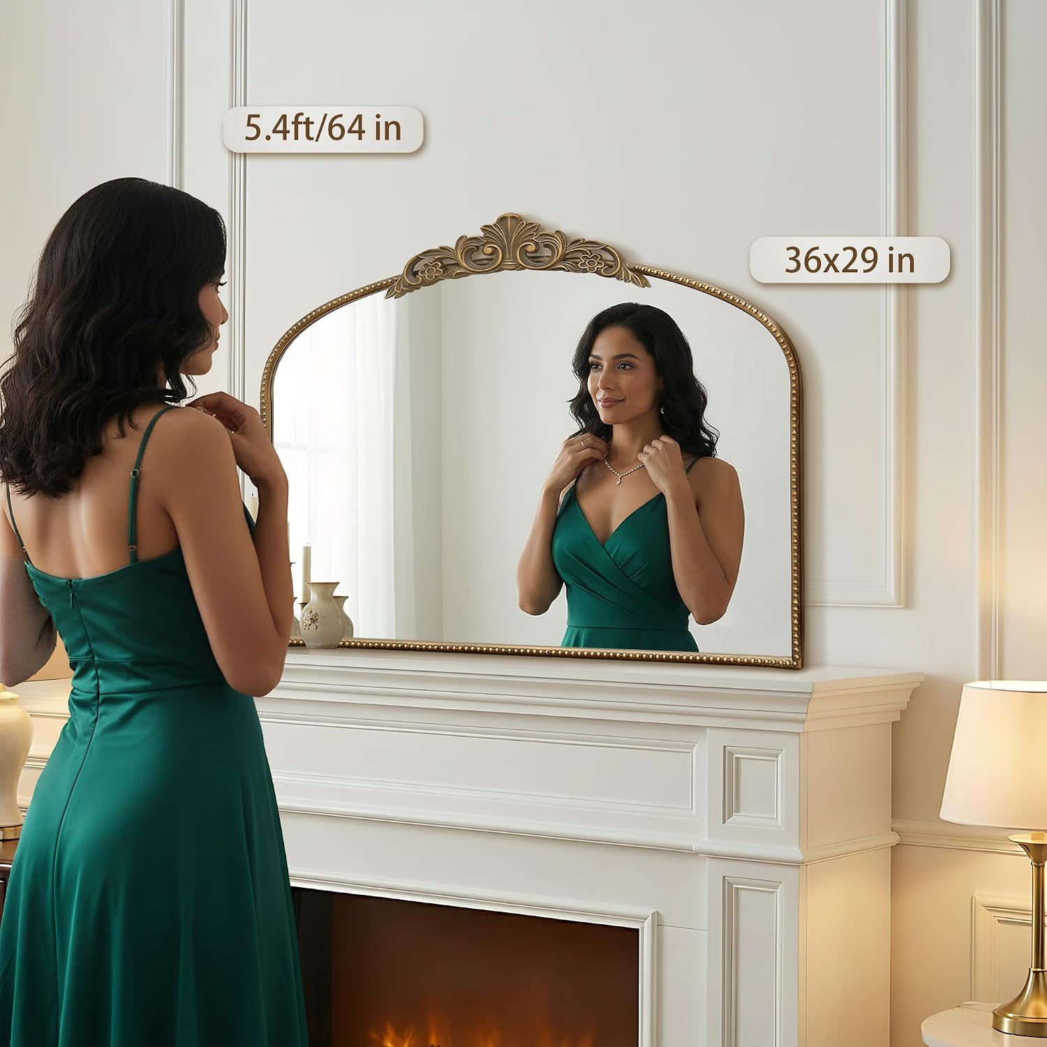 Micasso Vintage Gold Arched Mirror: 36'x29' French Baroque Antique Wall Mounted Mirror - Traditional Ornate Decorative for Wall/Fireplace/Entryway/Bathroom/Hallway - Home Decor for Living Room