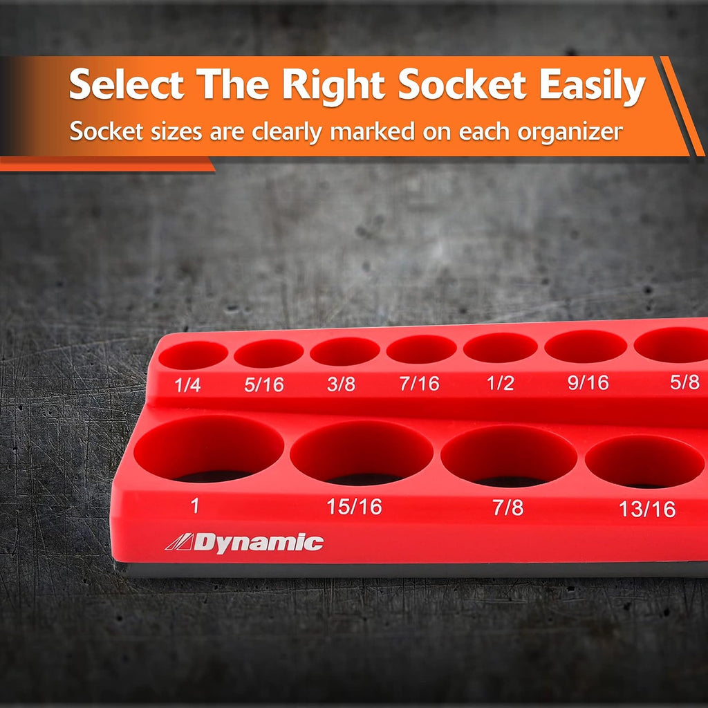 Dynamic 3 Piece Magnetic Socket Organizer Sets, 1/4', 3/8' and 1/2' Drive, SAE and Metric, Quality Tool Box Organizer (3 Pc. Metric Set, Holds 75 Sockets)