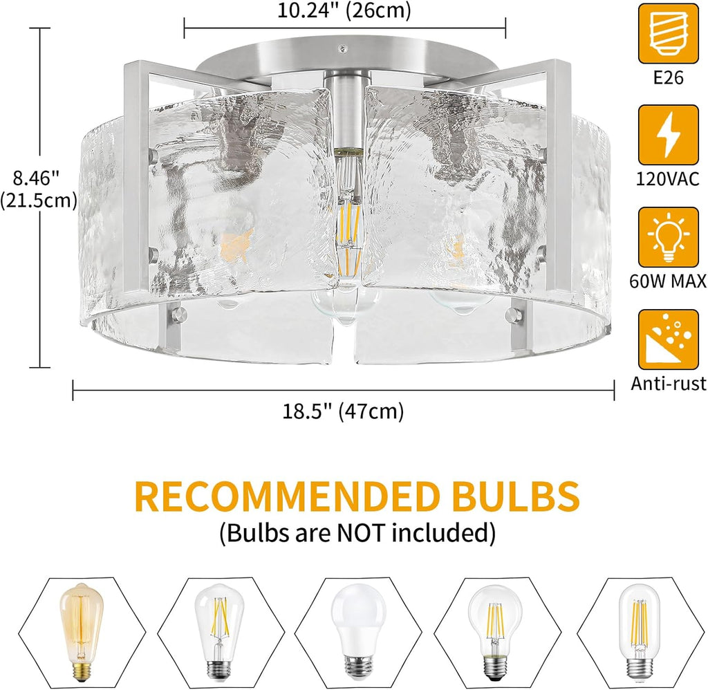 18.5'' Modern Brushed Nickel Semi Flush Mount Ceiling Light, Hallway Light Fixtures, 4-Light Glass Ceiling Lights for Entryway Kitchen Dining Room Foyer Bedroom Living Room Bathroom Lighting Fixtures