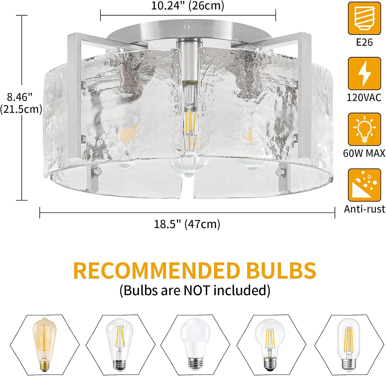 18.5'' Modern Brushed Nickel Semi Flush Mount Ceiling Light, Hallway Light Fixtures, 4-Light Glass Ceiling Lights for Entryway Kitchen Dining Room Foyer Bedroom Living Room Bathroom Lighting Fixtures