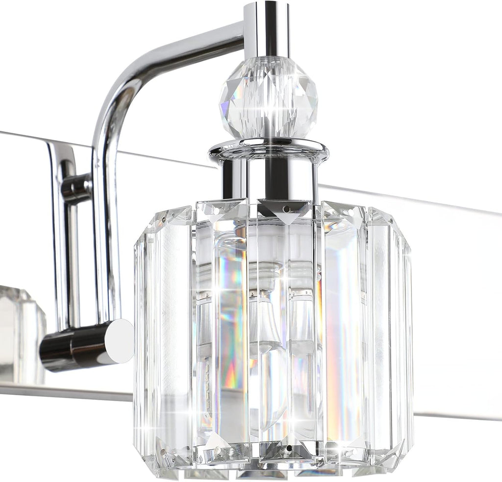 Ralbay Crystal Vanity Lights 6 Light 48' Modern Crystal Bathroom Lights Fixtures Over Long Mirror Stainless Steel Chrome Vanity Light for Bathroom Wall Lights Fixtures
