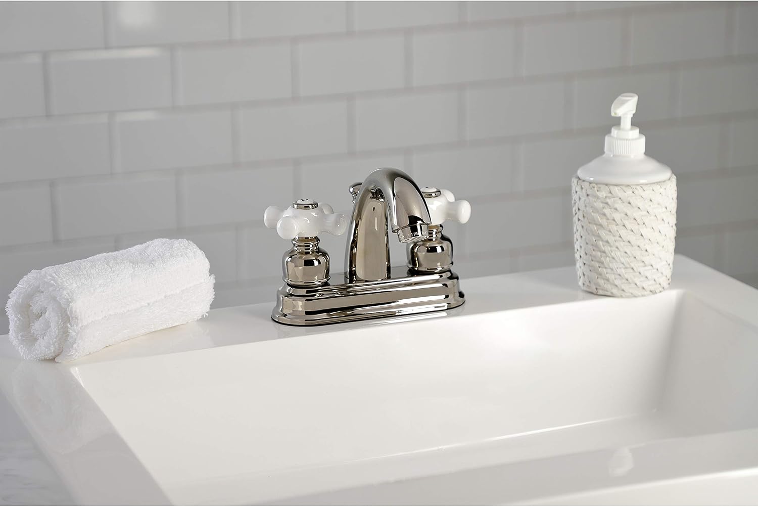 Kingston Brass KB5616PX Restoration 4 in. Centerset Bathroom Faucet, Polished Nickel