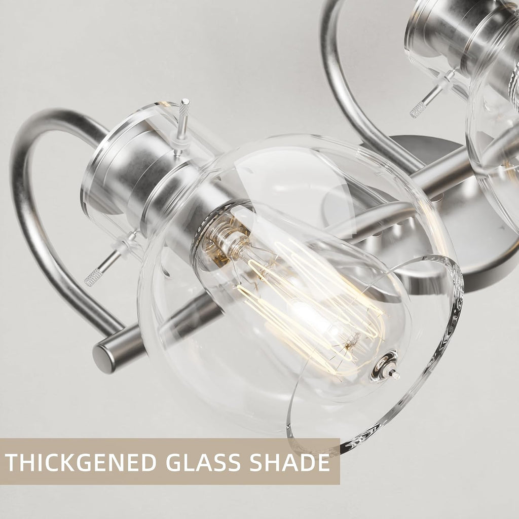 4-Light Bathroom Light Fixtures, Brushed Nickel Vanity Light, Farmhouse Wall Lights with Clear Glass Shade, Bathroom Wall Lamp for Mirror Kitchen Bedroom Hallway Living Room Hallway Cabinet