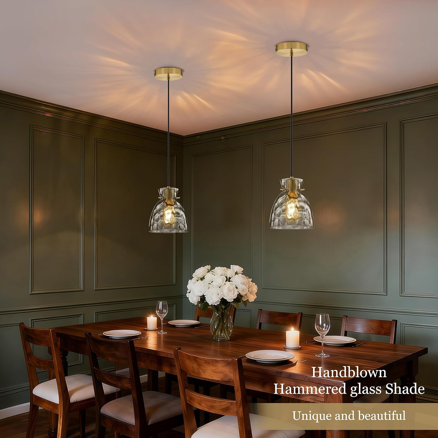 5.9' Mini Black Gold Pendant Lights Kitchen Island 2 Pack, Small Brushed Brass Hammered Glass Pendant Light Fixtures, Modern Hanging Lights Kitchen Pendant Lighting over Sink Bathroom Dining Room