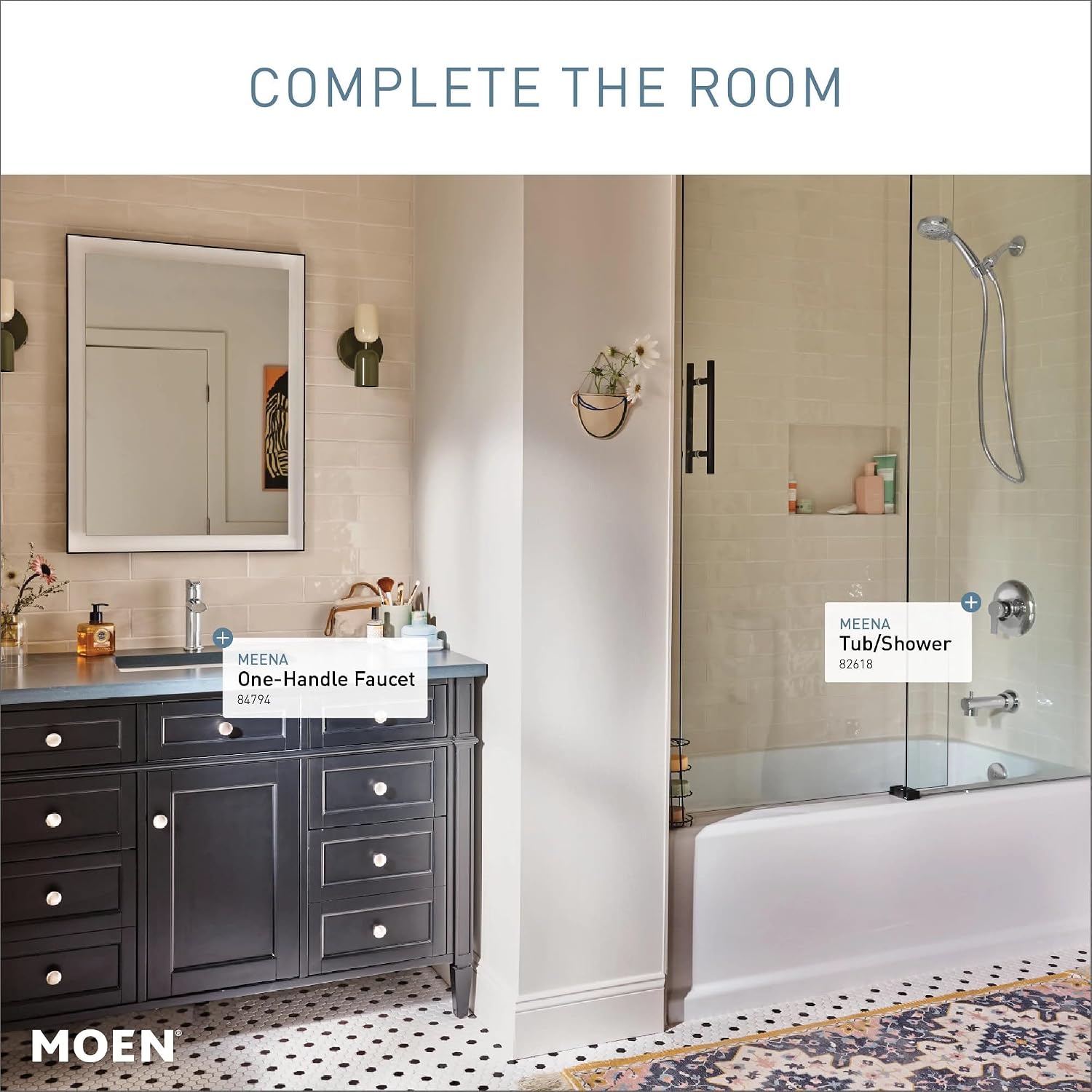 Moen Meena Chrome Single Handle Modern Bathtub and Shower Faucet with Handshower, Lever Handle, Tub Spout and Valve Included, 82618
