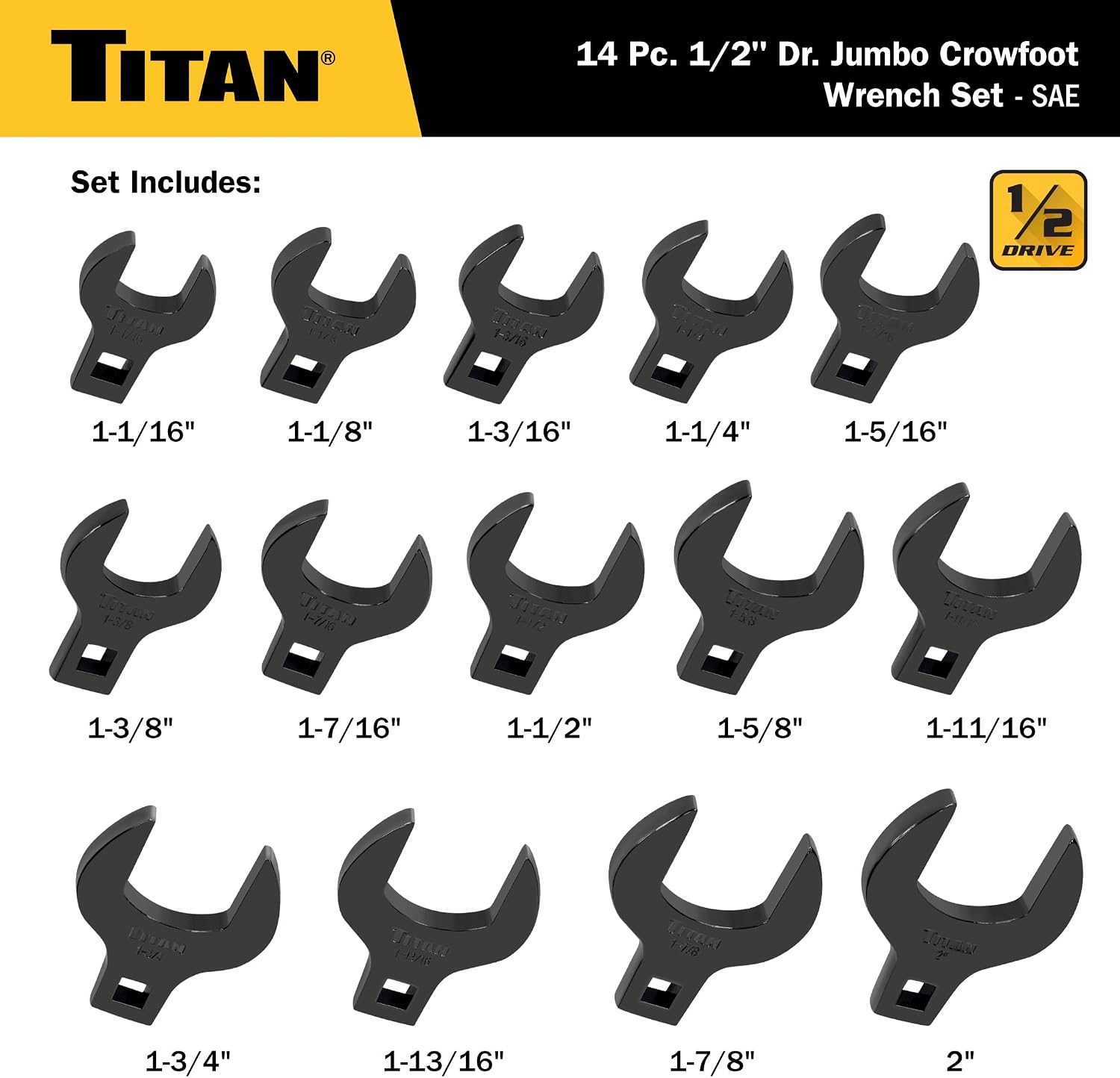 Titan 17298 14-Piece 1/2-Inch Drive SAE Jumbo Crowsfoot Wrench Set (Pack of 2)