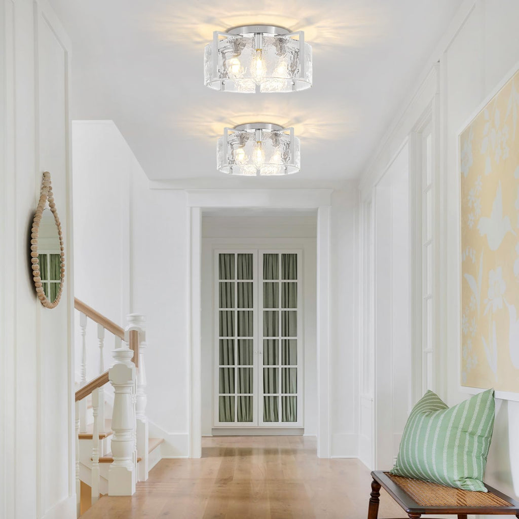 18.5'' Modern Brushed Nickel Semi Flush Mount Ceiling Light, Hallway Light Fixtures, 4-Light Glass Ceiling Lights for Entryway Kitchen Dining Room Foyer Bedroom Living Room Bathroom Lighting Fixtures