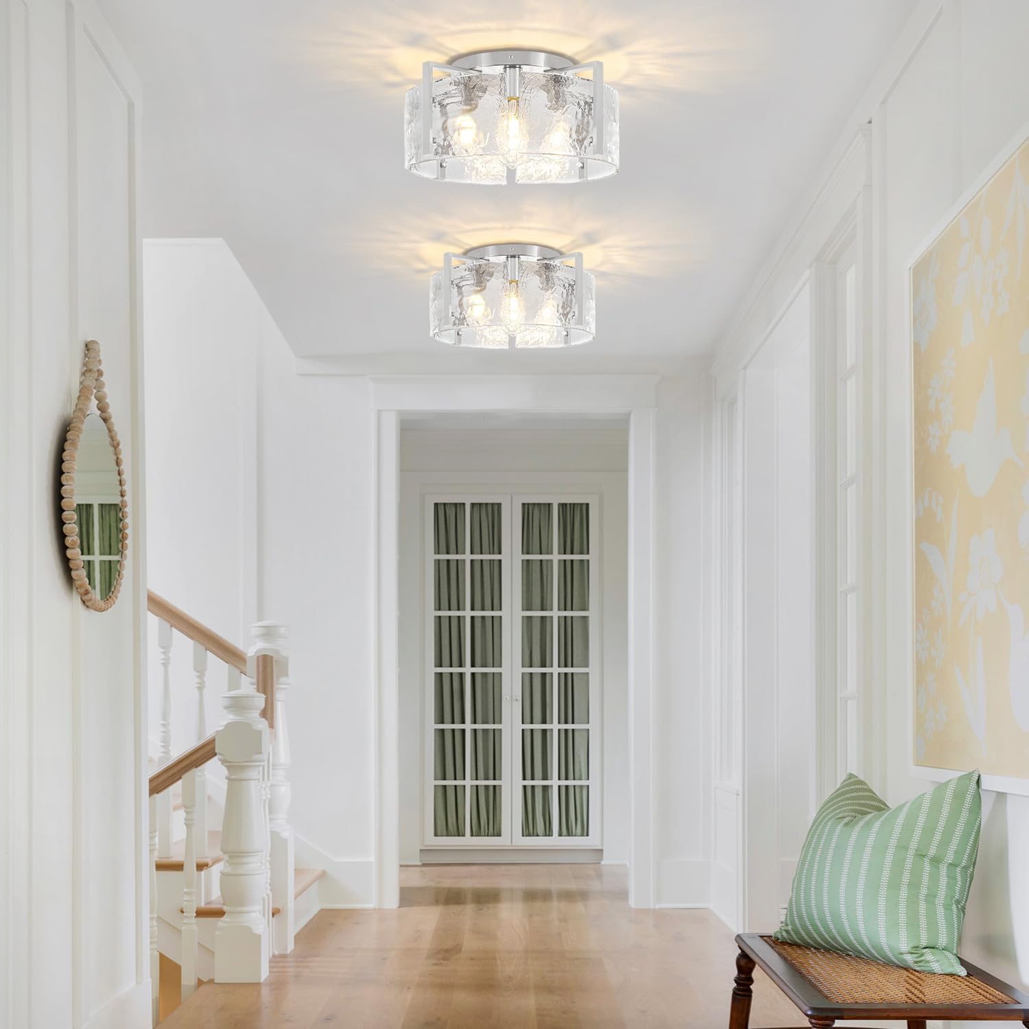 18.5'' Modern Brushed Nickel Semi Flush Mount Ceiling Light, Hallway Light Fixtures, 4-Light Glass Ceiling Lights for Entryway Kitchen Dining Room Foyer Bedroom Living Room Bathroom Lighting Fixtures