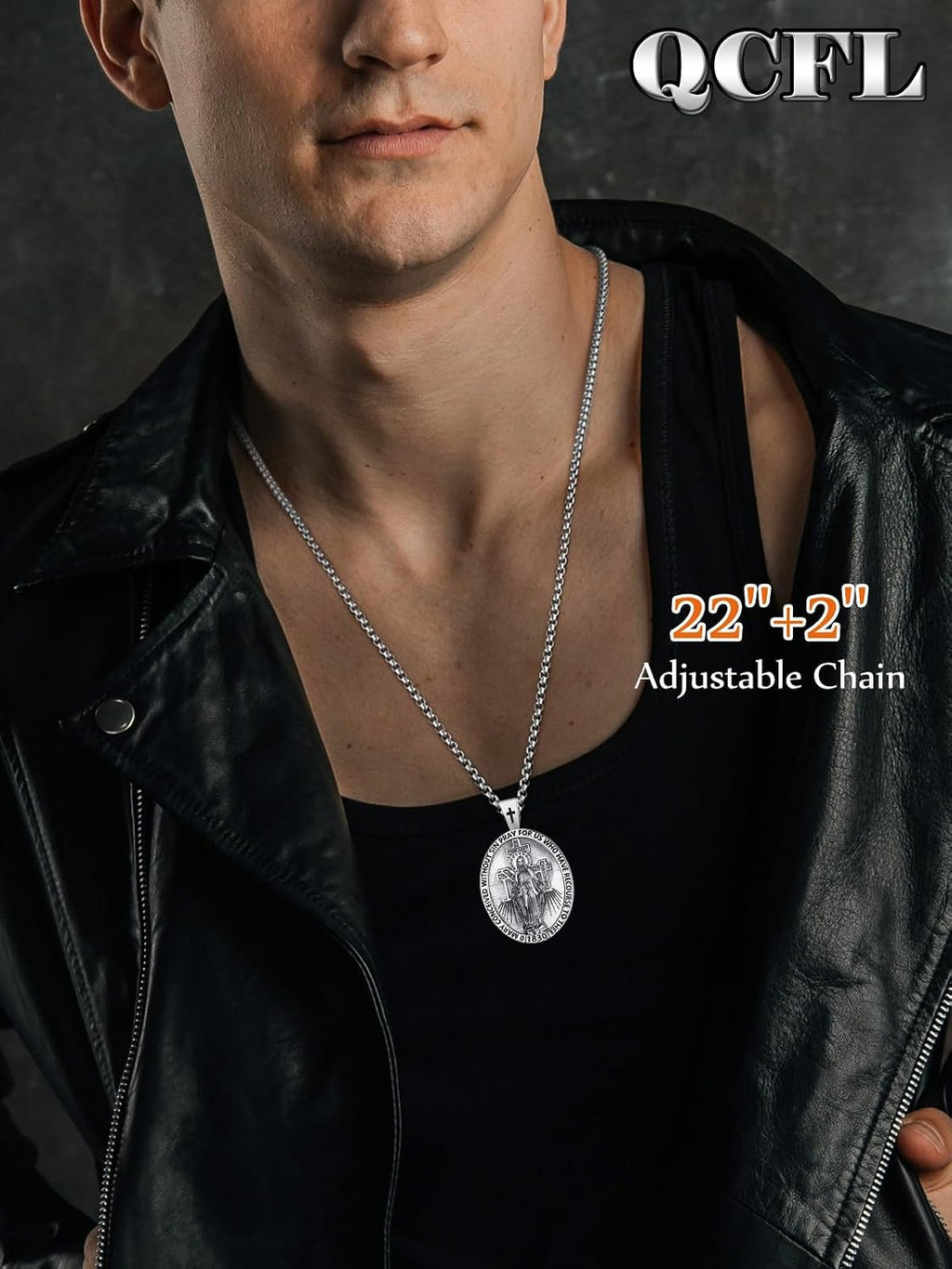 Patron Saint Medals 925 Sterling Silver Amulet Necklace Protection Jewelry for Men with 2.5mm 22'+2' Round Box Chain
