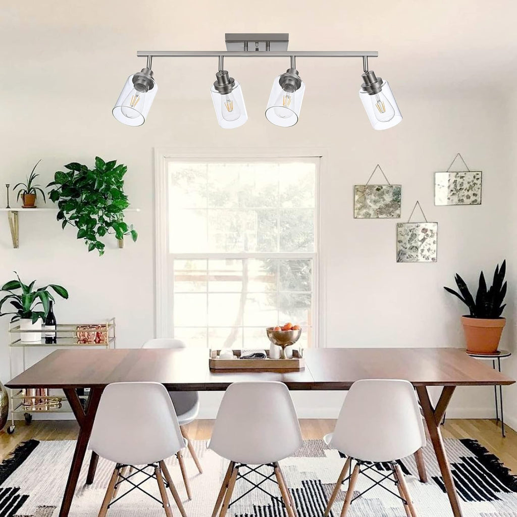 MELUCEE 4 Light Track Lighting Kit 28.7 Inch Bathroom Vanity Light Fixtures Brushed Nickel Ceiling Spotlight Fixture for Hallway Porch Foyer Bath Storage, Clear Glass Shade