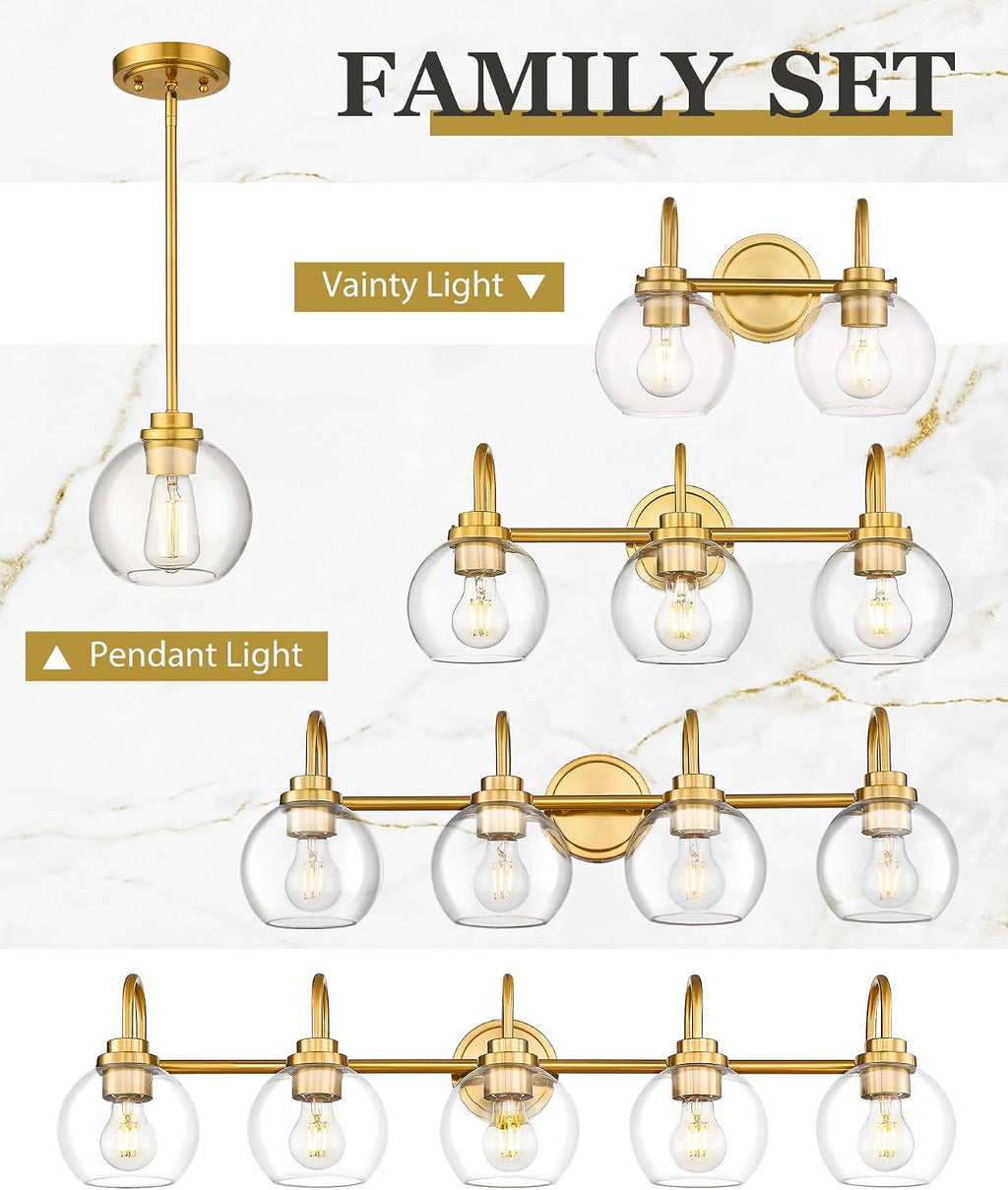 Bathroom Light Fixtures, 4-Light Brushed Gold Vanity Lights with Globe Clear Glass, 30 Inch Champagne Bronze Vanity Lighting Fixtures Over Mirror, AD-22280-4W-GD