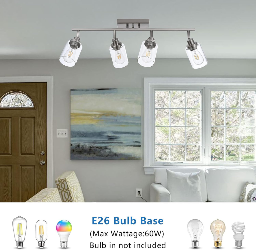 MELUCEE 4 Light Track Lighting Kit 28.7 Inch Bathroom Vanity Light Fixtures Brushed Nickel Ceiling Spotlight Fixture for Hallway Porch Foyer Bath Storage, Clear Glass Shade