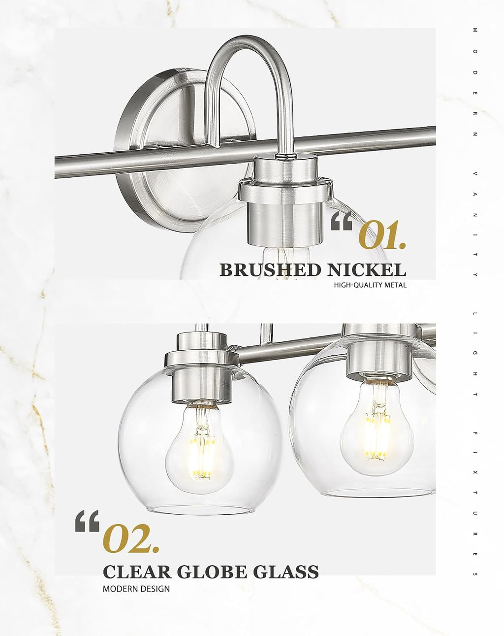 Bathroom Light Fixtures, 4-Light Brushed Nickel Vanity Lights Over Mirror with Globe Clear Glass, 30 Inch Modern Vanity Lighting Fixtures, AD-22280-4W-SN
