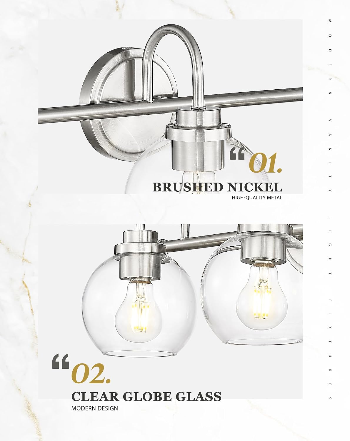 Bathroom Light Fixtures, 4-Light Brushed Nickel Vanity Lights Over Mirror with Globe Clear Glass, 30 Inch Modern Vanity Lighting Fixtures, AD-22280-4W-SN