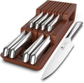 imarku Drawer Knife Set, 10 PCS Japanese Stainless Steel Knife Block Set, Kitchen Knife Sets with Wooden Drawer Organizer, Dishwasher Safe, Ultra Sharp Chef Knife, Gifts for Men