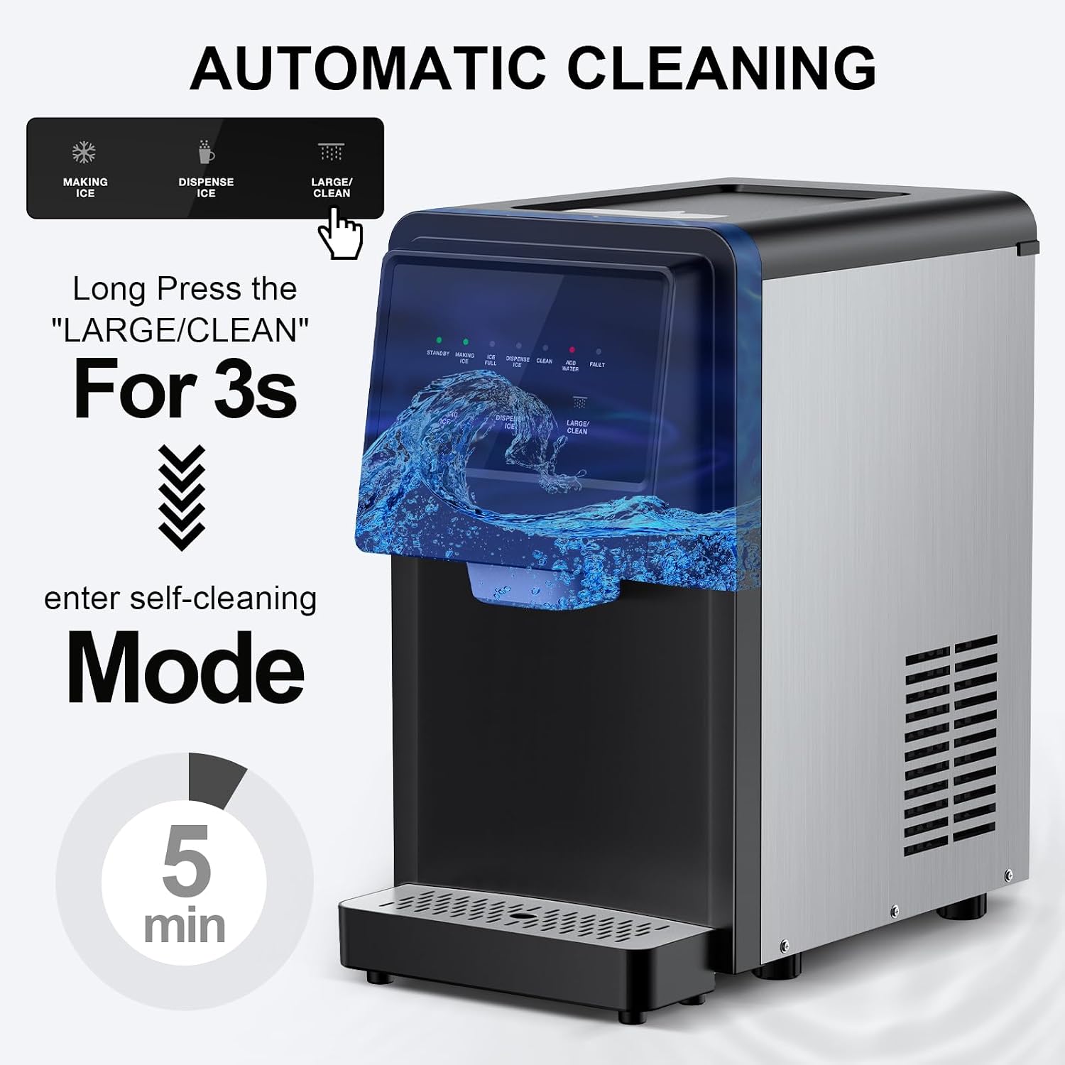 Nugget Ice Maker Countertop, Pellet Crushed Chewable Ice Cubes 70Lbs/24H Ice Dispenser Countertop Stainless Steel Ice Maker Machine with Self-Cleaning for Home Office Kitchen Party