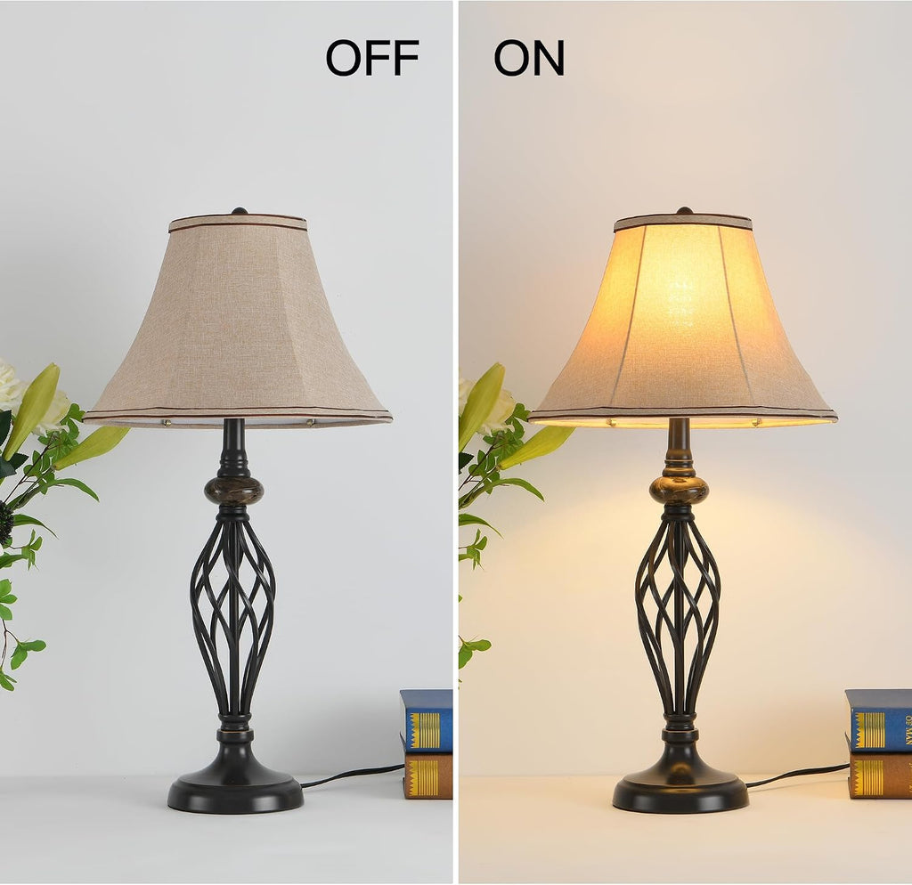 3 Pack Lamp Set, Living Room Lamp Set of 3, Floor and Table Lamp Set in Bronze Finish with Vintage Brown Fabric Shades for Bedroom Reading Family, Solid Iron