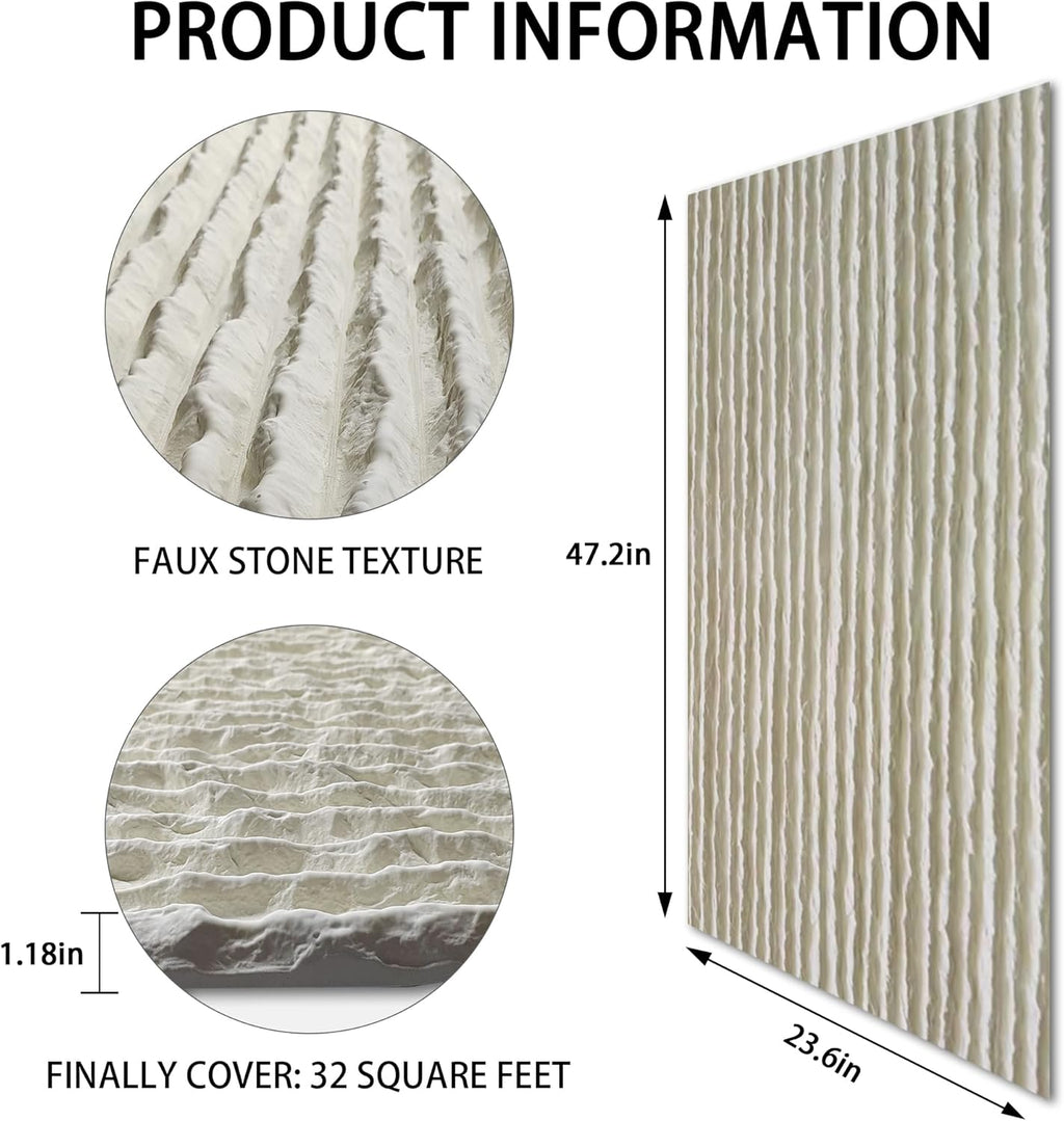 KASARO 3D Faux Stone Wall Panels, 3 PCS PU Wainscoting Panel for Interior Decor, Flowstone Wall Covering Panels Accent for Home, Office, 47.2 × 23.6 inch, White