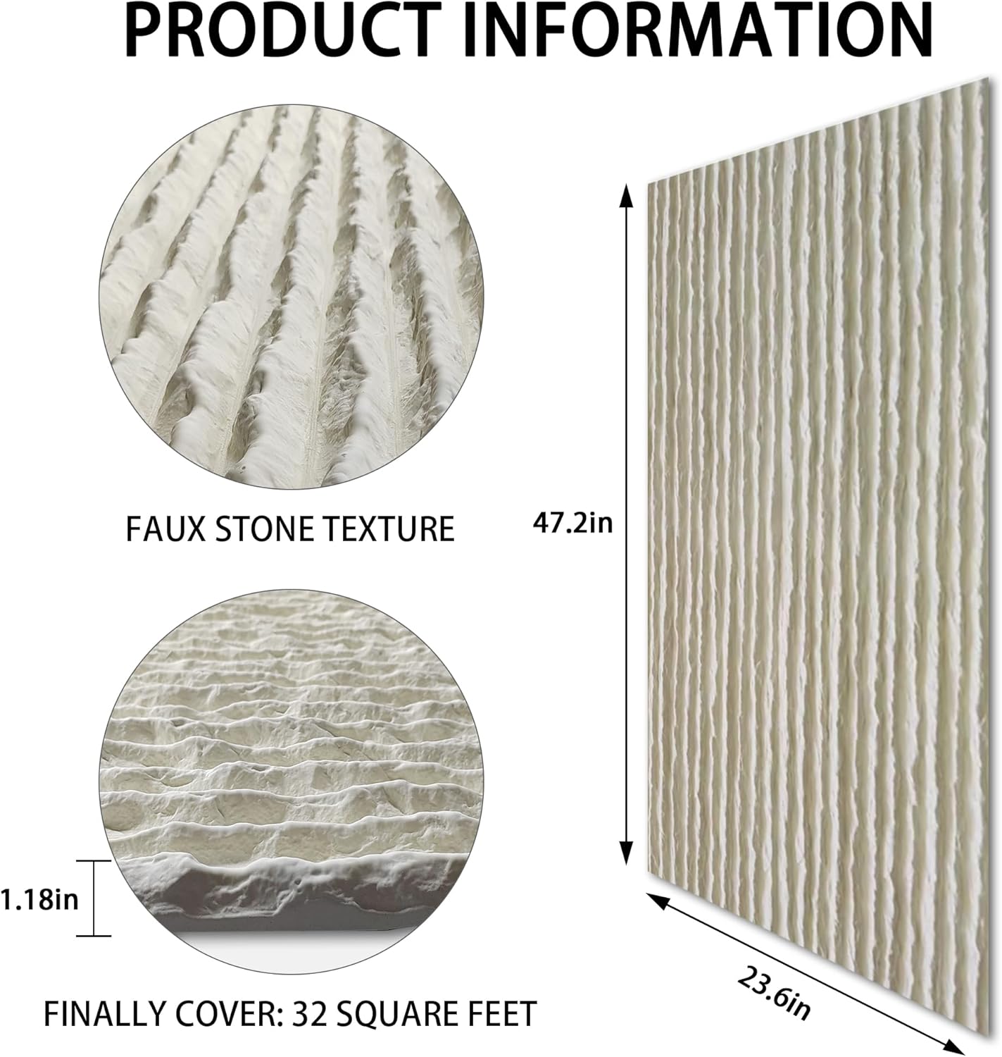 KASARO 3D Faux Stone Wall Panels, 3 PCS PU Wainscoting Panel for Interior Decor, Flowstone Wall Covering Panels Accent for Home, Office, 47.2 × 23.6 inch, White