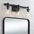 Possini Euro Design Ishii 26' High Modern 3 Light Bathroom Vanity Wall Lamp Light Fixture Mount Over The Sink Mirror Hardwired Cordless Matte Black Clear Glass Shade Indoor Entry-Way